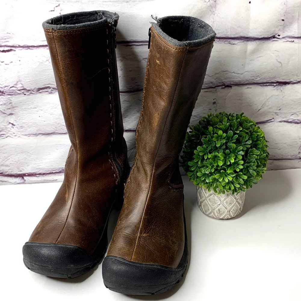 Keen Women's Chocolate Brown Leather Round Toe Zip Up Mid Calf Waterproof Boots